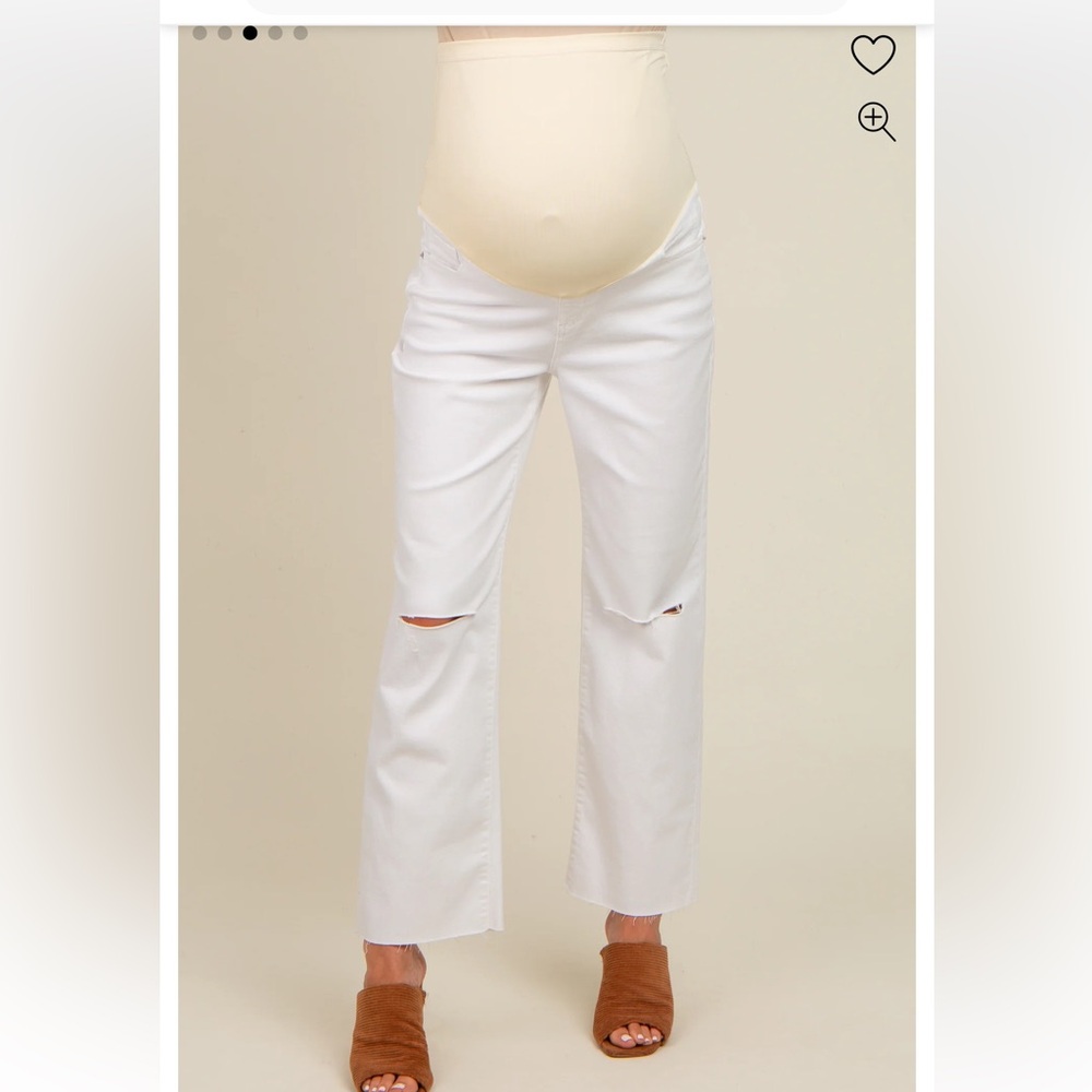 Pink Blush White Slit Knee Maternity Jeans